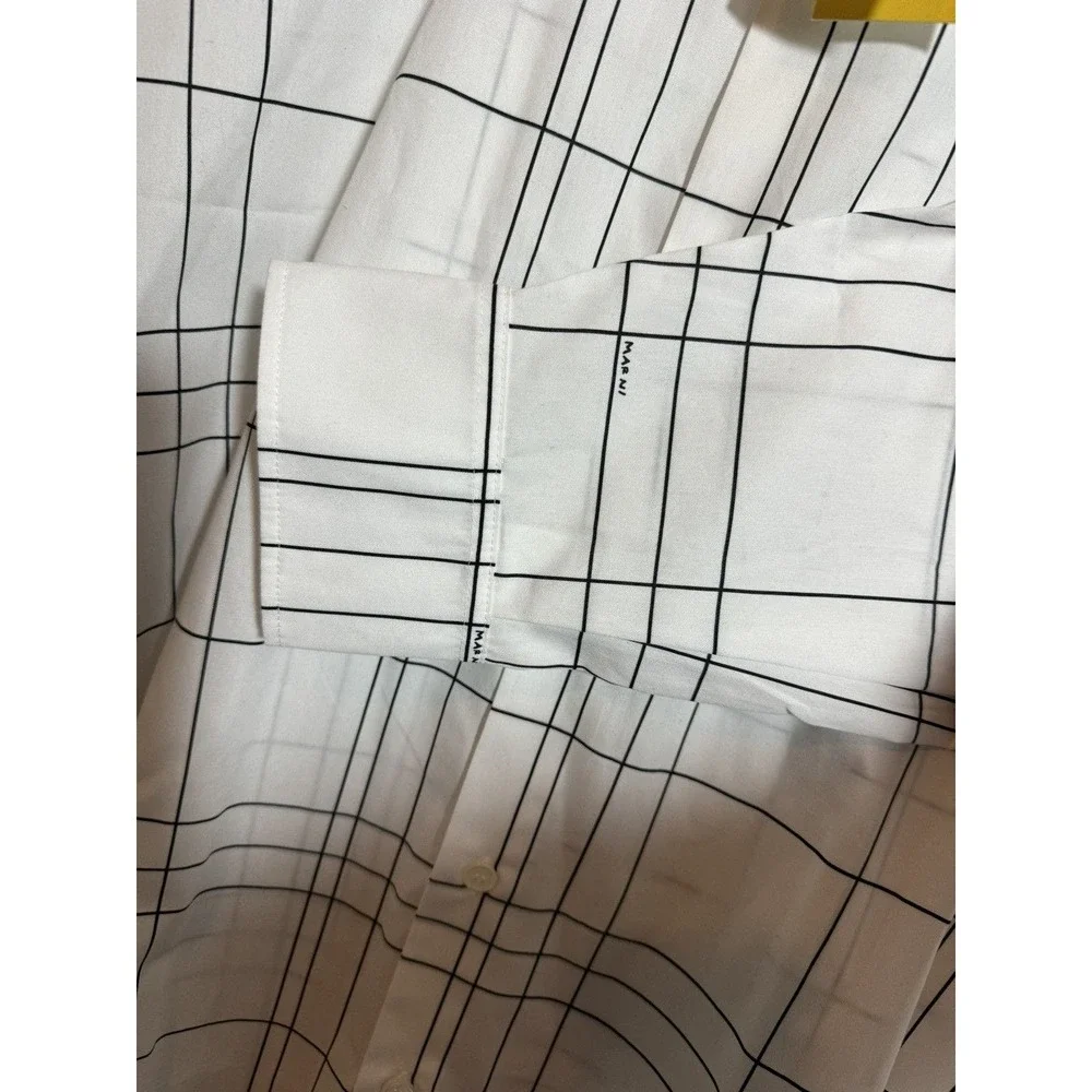 Marni Checked Button-Down Shirt With Blue Yoke – White/Black – IT 50 (L) NWT